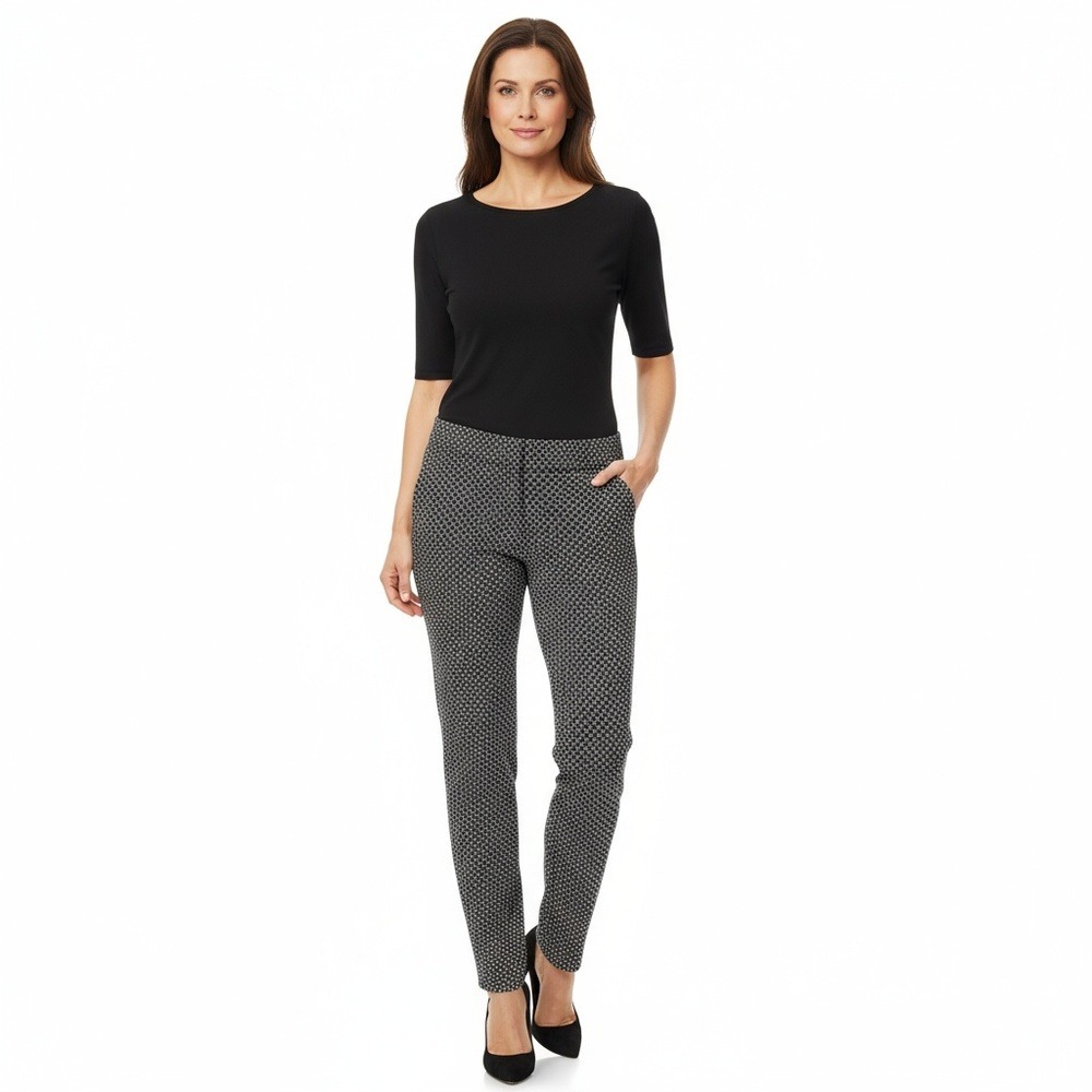 3/$15 Kasper Size 8 Black Polyester Viscose Geometric Trouser‎ Pant Slacks